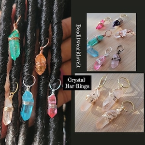 Quartz Crystal Hair Rings, Gemstone Loc Jewelry, Amethyst Hair Jewels, Dreadlock Hair Accessories