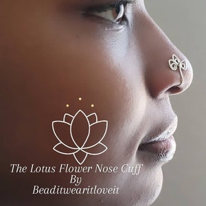 Lotus Flower Nose Ring, Gold Nose Cuff, Afrocentric Nose Jewelry, Symbolic Jewelry