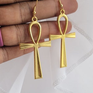 Gold Ankh Earrings Earrings, Simple Style Earrings, Gold Cross Earrings, Egyptian Earrings, Symbolic Jewelry