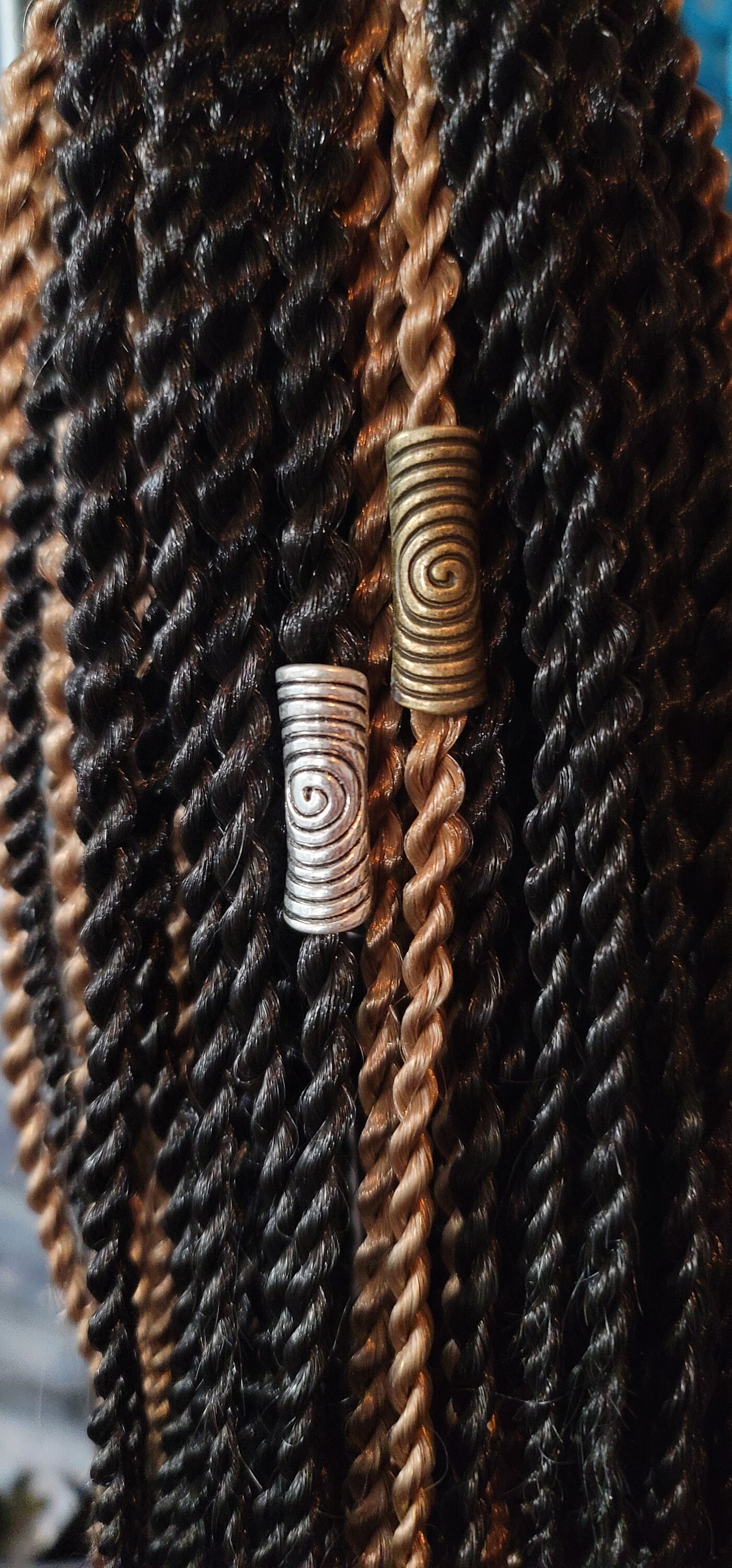 Loc Accessory Silver Set of 2 Metal Spiral Loc Beads, Bronze Silver 5mm Hole Hair Beads ...