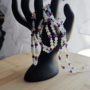 Serenity Strand – Full Crystal Waist Beads, Amethyst, Quartz, Rose Quartz, Opalite, Hematite, Tie On Spiritual Gemstone Belly Chain