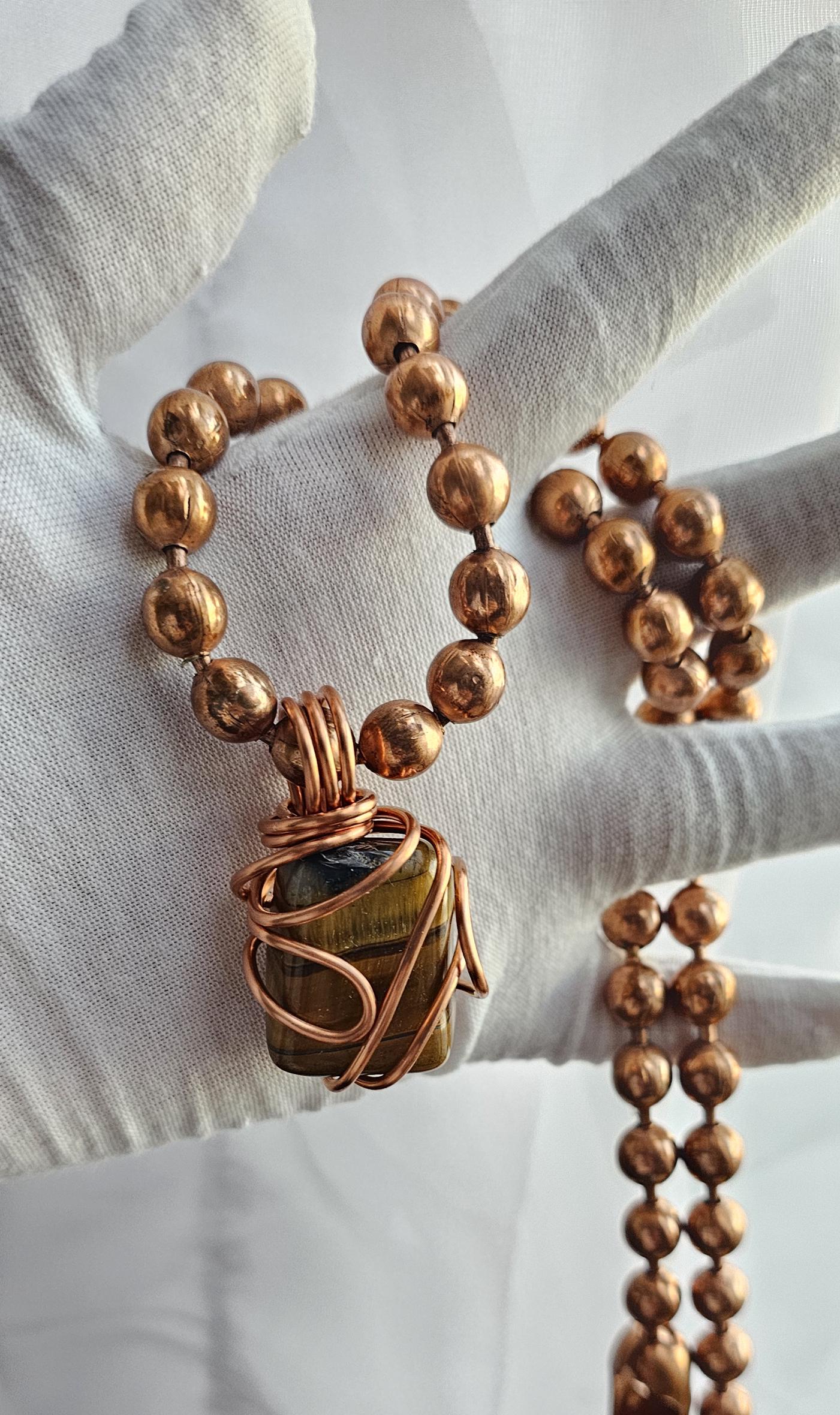 インドスピリチュアルネックレス イエロータイガーアイチャンキーボールチェーンクリスタルネックレス