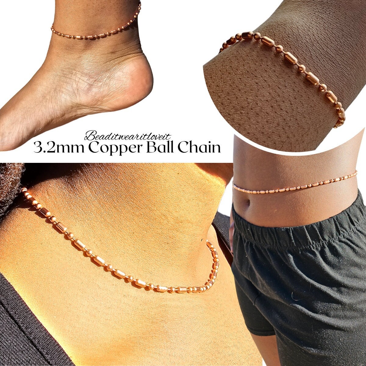 3.2mm Oval Copper Ball Chain Pure Copper Necklace Belly Chain Solid Copper Bracelet Copper Anklet Multiple Lengths Natural Copper Chain Etsy UK