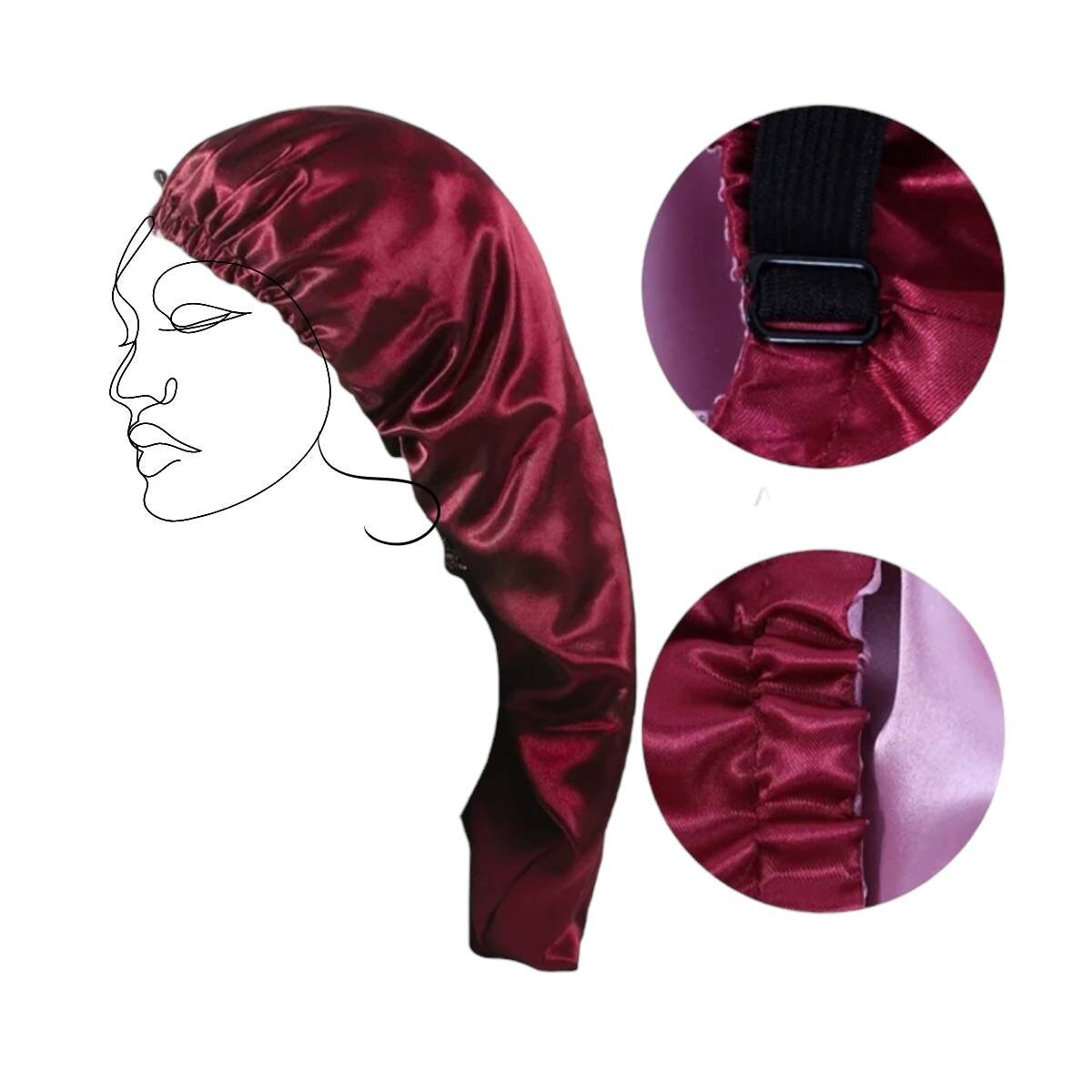 Extra Long Adjustable Double Layer Adult Satin Bonnet 
