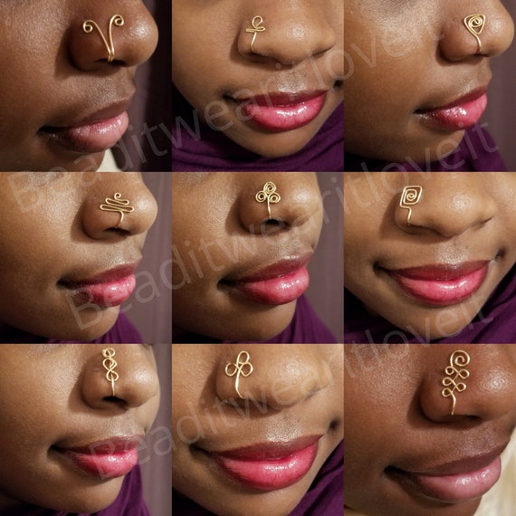 FAKE Nose 3 Beads Ring, Gold Nose Ring, No Piercing Nose Ring, Gift for Her  -  Israel