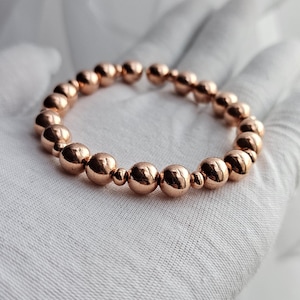 8mm Pure Copper Beaded Stretch Bracelet, Bare Copper Bead Stackable Bracelets, Bohemian Copper Jewelry, Earthy Girl Aesthetic