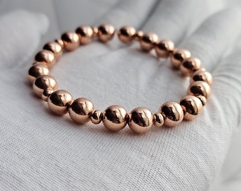 8mm Pure Copper Beaded Stretch Bracelet, Bare Copper Bead Stackable Bracelets, Bohemian Copper Jewelry, Earthy Girl Aesthetic