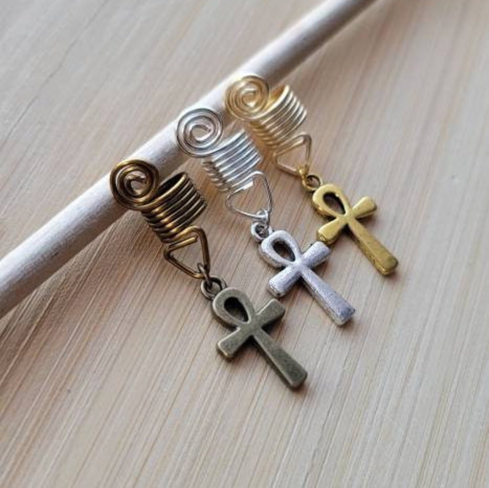 Loc Accessory Silver Silver Ankh Loc Jewelry, Dreadlock Hair Accessories, Beads for Braids ...