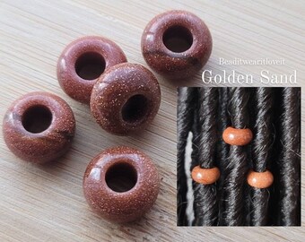 5 Golden Sand Hair Beads 6mm Big Large Hole, Dreadlock Accessories, Gemstone Beads Loc Jewelry, Dread Beads
