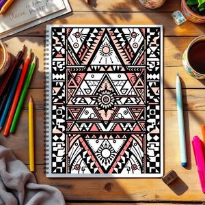 76 Geometric & Tribal Patterns and Shapes Coloring Pages, Tribal Mandala Coloring Page, Fun Easy Adult Coloring Pages