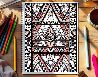 76 páginas para colorear de patrones y formas geométricas y tribales, página para colorear de mandalas tribales, páginas para colorear divertidas y fáciles para adultos