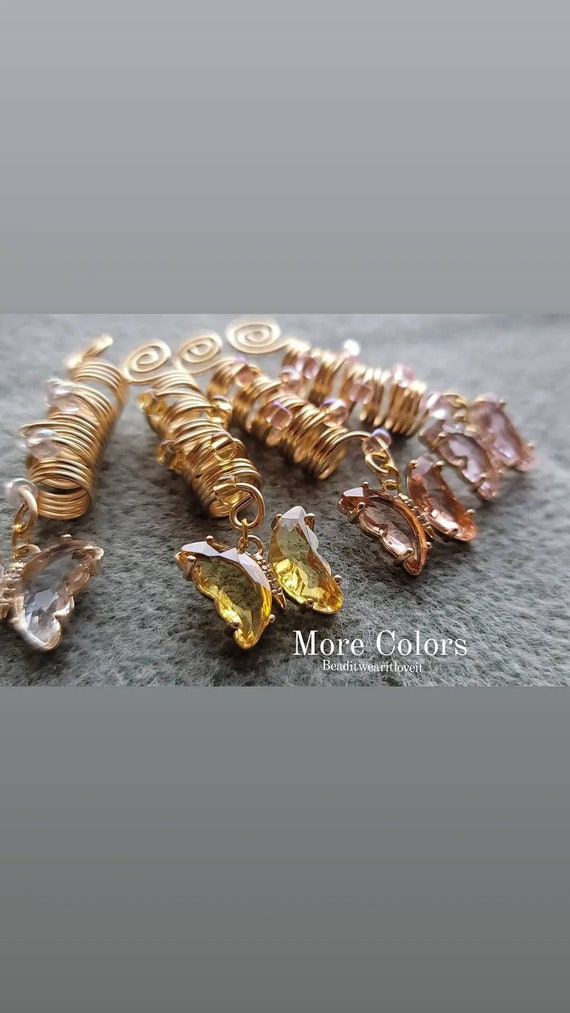 Crystal Butterfly Loc Jewelry Gold Butterfly Copper Hair Etsy