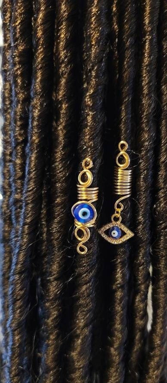 Beaditwearitloveit Evil Eye LOC Jewelry Set, Dreadlock Hair Accessories, Beads for Braids, Dread Extensions