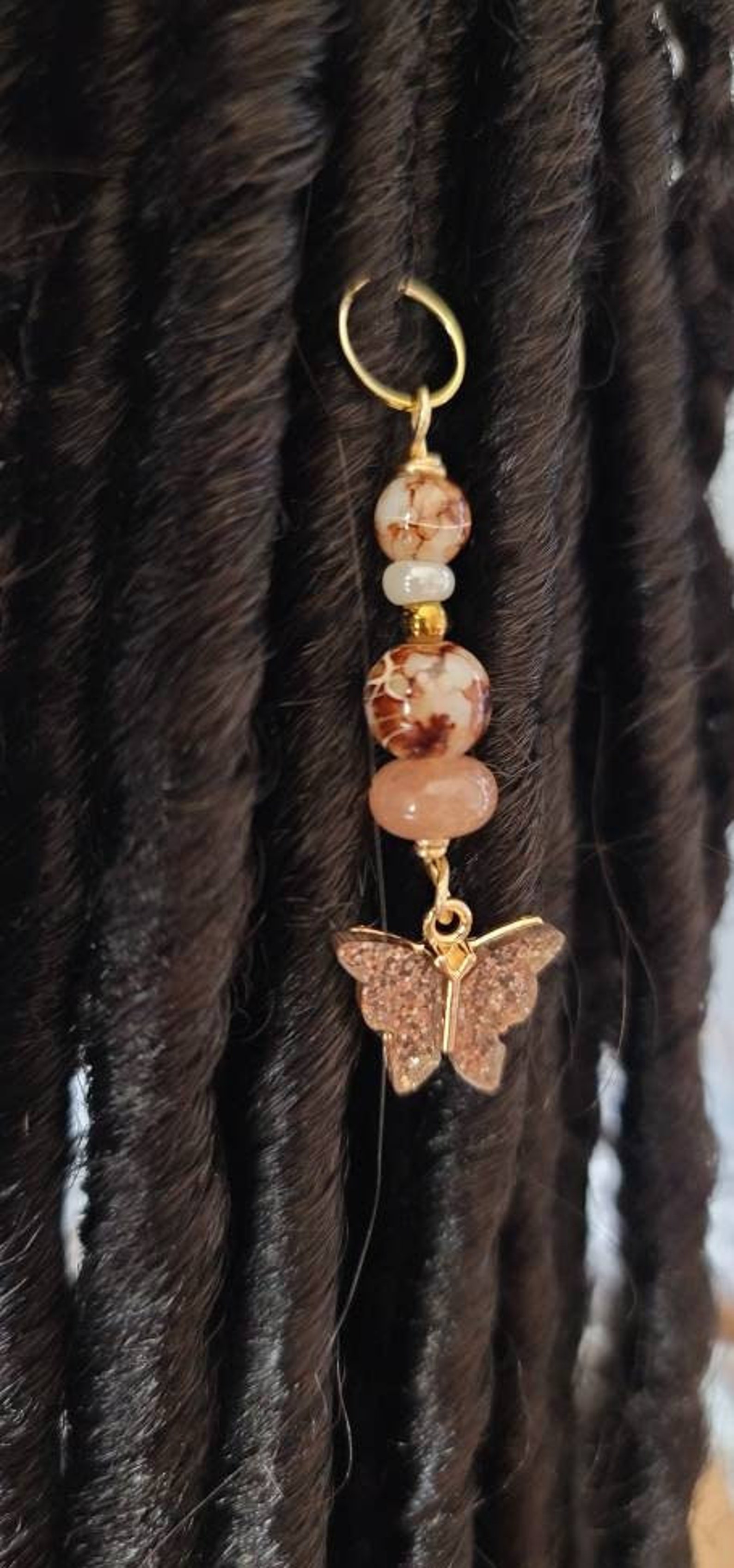 Sunstone Gemstone Butterfly Loc Jewelry Hair Rings, Crystal Dreadlock ...