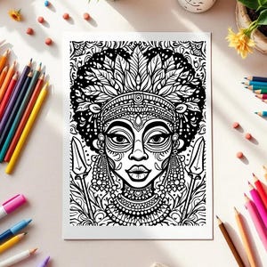 40 Male & Female Tribal Mask Coloring Pages, Tribal Mandala Coloring Page, African American Pintables, Adult Coloring Pages