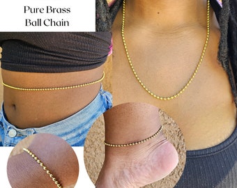 3.2mm Brass Ball Chain, Pure Brass Necklace, Gold Belly Chain, Solid Brass Bracelet, Brass Anklet, Multiple Lengths Natural Brass Chain