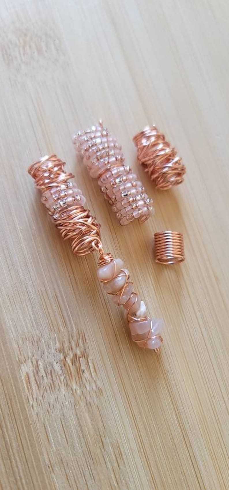 4 Pcs Sunstone Crystal Loc Jewelry Set. Dreadlock Hair Accessories, Metal Beads For Braids, Dread Loc Beads image 2