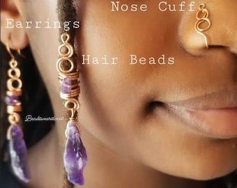 Amethyst Loc jewelry Set, Crystal Dreadlock Jewelry