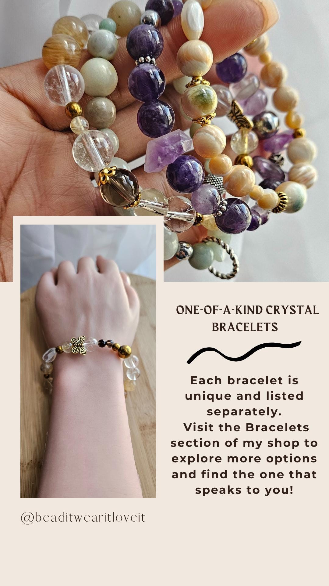 ユニークなミックスアメジストクリスタルビーズブレスレット、伸縮性の