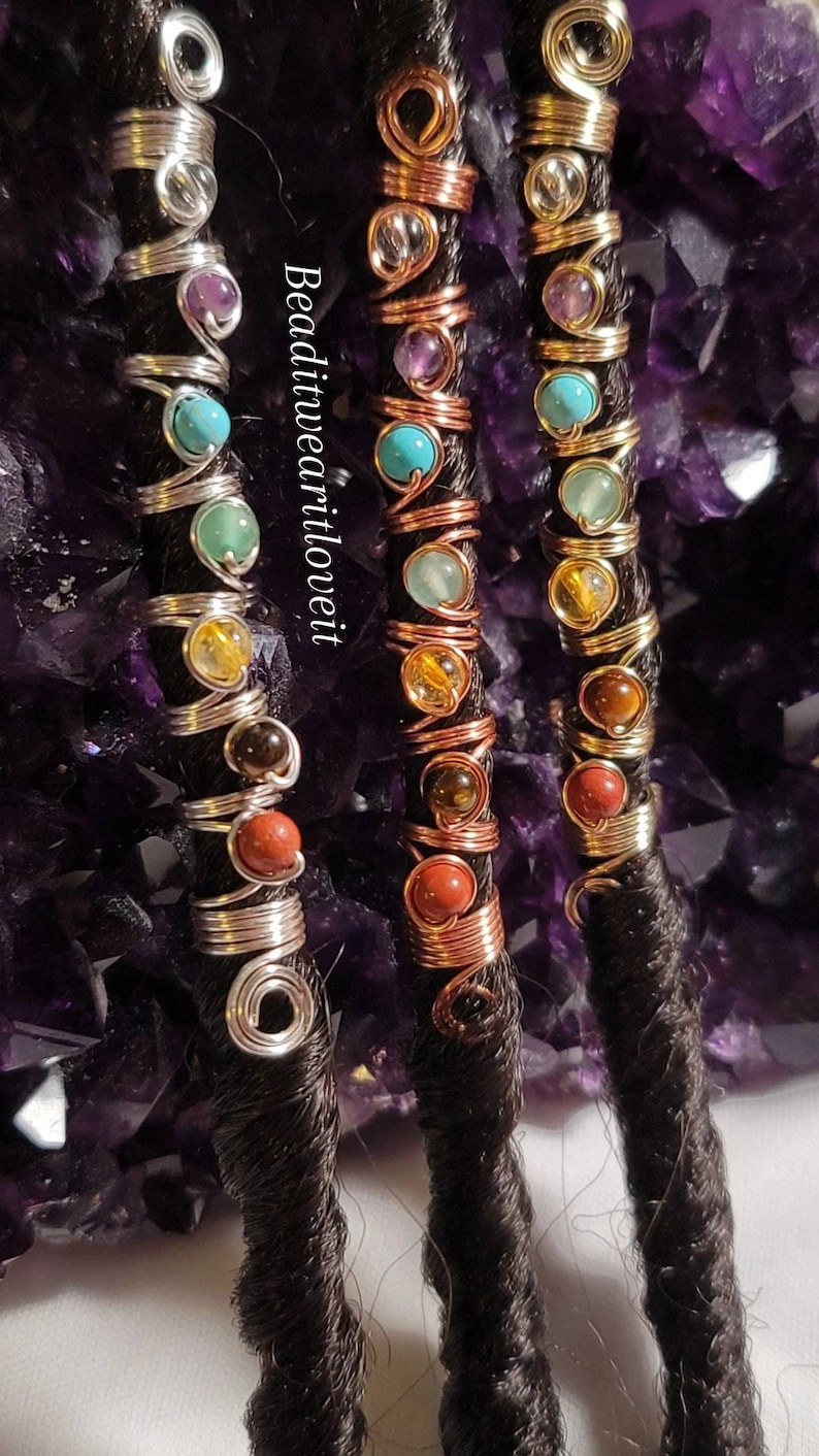 Chakra Loc Jewelry, Dreadlock Hair Accessories, Beads For Braids, Crystal Loc Jewelry image 3