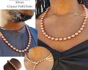 Large 10mm Copper Ball Chain, Pure Copper Necklace, Belly Chain, Solid Sopper Bracelet, Copper Anklet, Multiple Lengths Natural Copper Chain