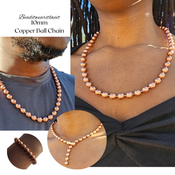 Large 10mm Copper Ball Chain, Pure Copper Necklace, Belly Chain, Solid Copper Bracelet, Copper Anklet, Multiple Lengths Natural Copper Chain