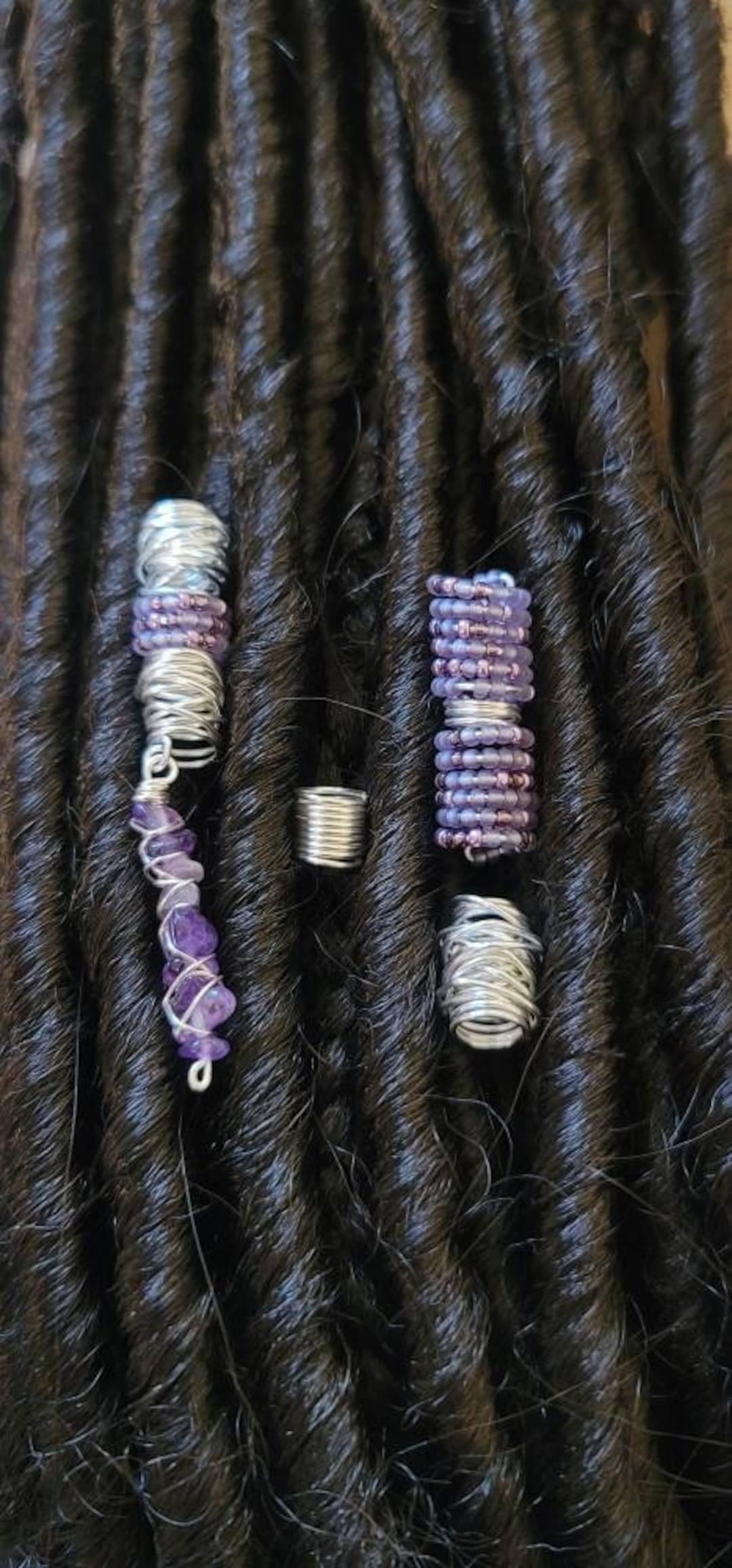 4 Pcs Amethyst Crystal Loc Jewelry Set. Dreadlock Hair Accessories