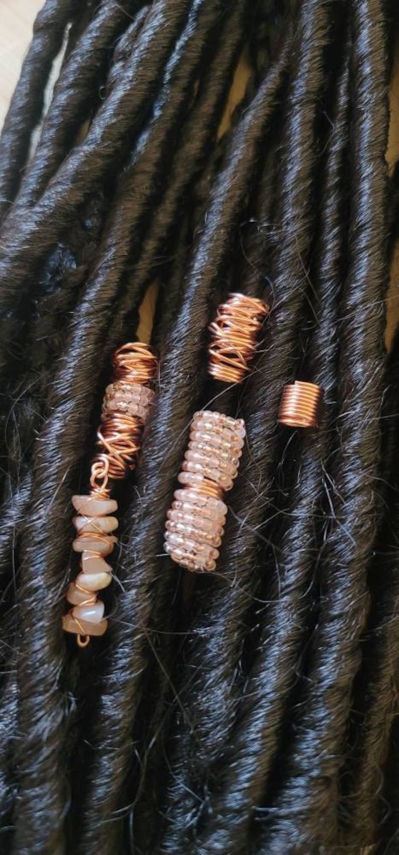4 Pcs Sunstone Crystal Loc Jewelry Set. Dreadlock Hair Accessories, Metal Beads For Braids, Dread Loc Beads image 1