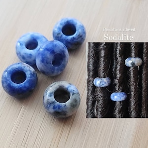 5 Sodalite Hair Beads 6mm Big Large Hole, Dreadlock Accessories, Gemstone Beads Loc Jewelry, Dread Beads