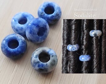 5 Sodalite Hair Beads 6mm Big Large Hole, Dreadlock Accessories, Gemstone Beads Loc Jewelry, Dread Beads