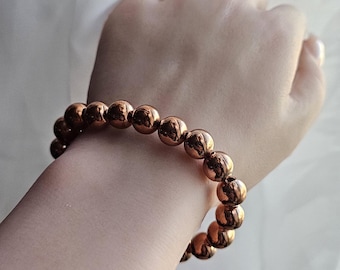 Handmade Pure Copper Beaded Stretch Bracelet: Bohemian Stackable Jewelry