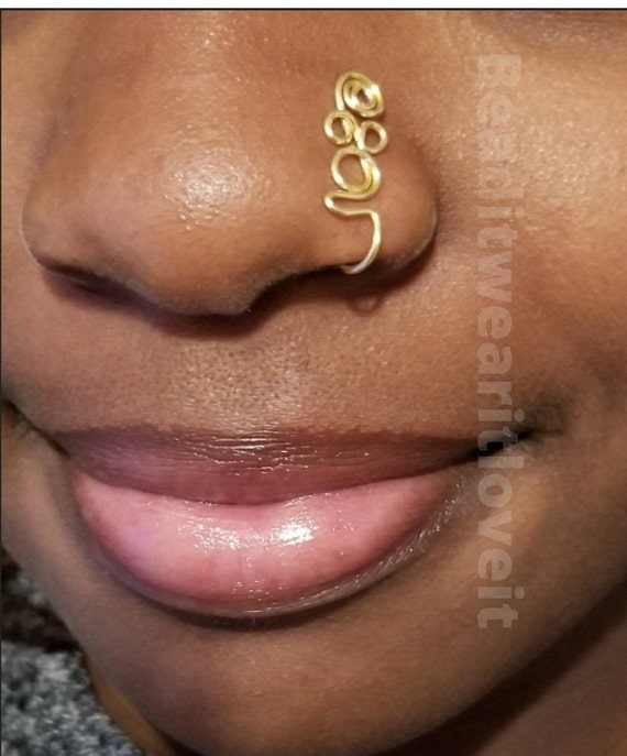 Ankh Fake Nose Ring - Gold Nose Cuff - Faux Septum - Non Piercing Jewelry -  Clip On Nose Ring