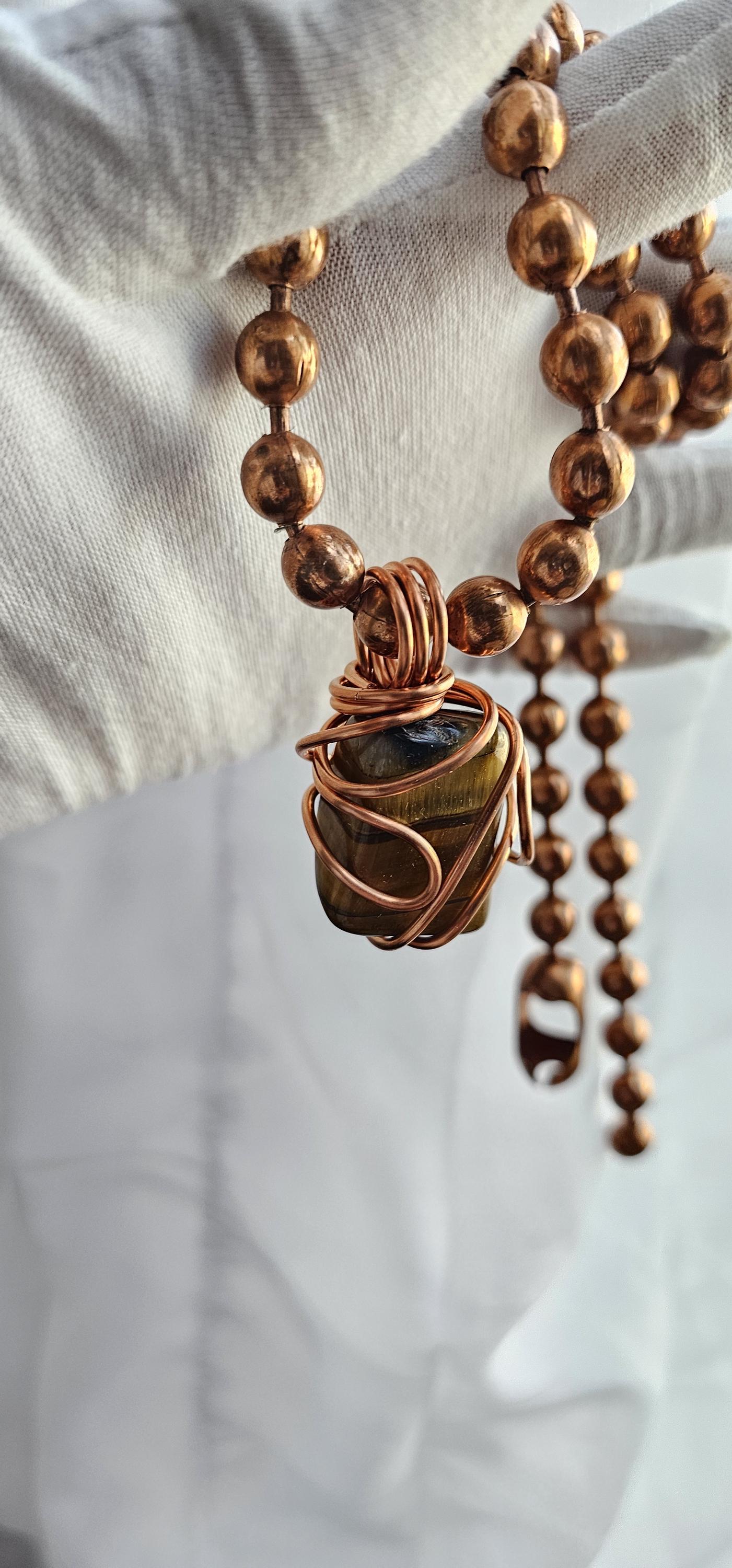 イエロータイガーアイチャンキーボールチェーンクリスタルネックレス