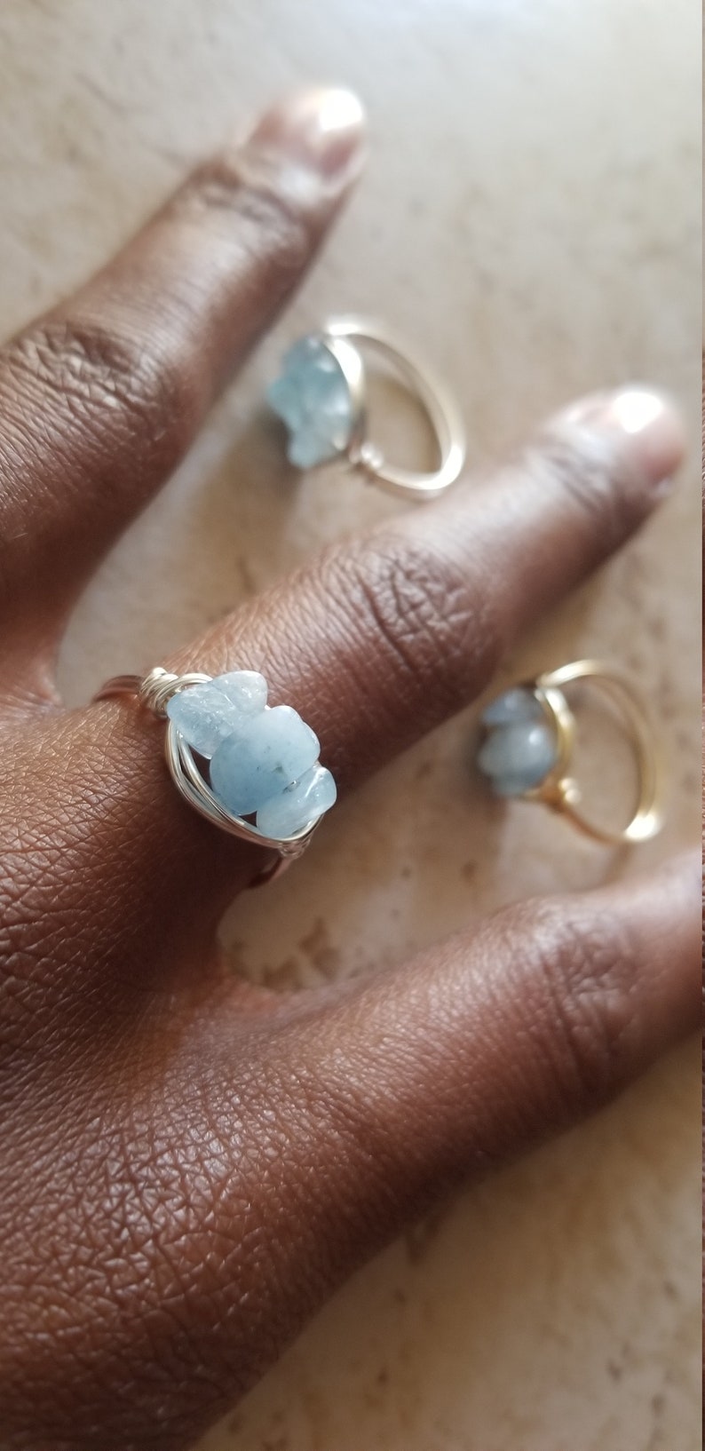 Copper Ring Wire Wrapped Stone Ring Gemstone Ring Aquamarine Ring Natural Aquamarine Ring Healing Ring Gift For Her