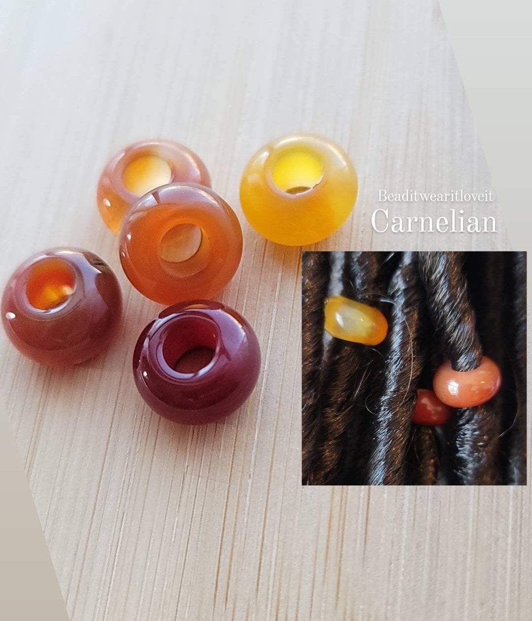 5 Carnelian Hair Beads 6mm Big Large Hole, Dreadlock Accessories, Red Agate Gemstone Beads Loc Jewelry, Dread Beads
