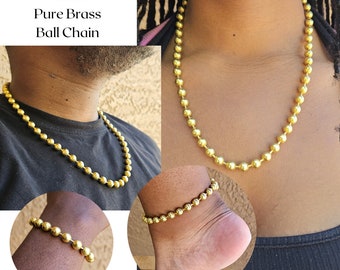 8mm Brass Ball Chain, Pure Brass Necklace, Belly Chain, Solid Brass Bracelet, Gold Brass Anklet, Multiple Lengths Natural Brass Chain