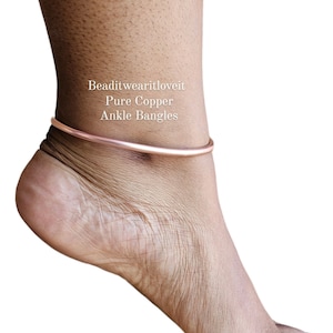 Pure Copper Ankle Bangles, Adjustable Stackable Ankle Bracelets, Raw Copper Anklet Cuff Bracelet