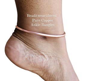 Pure Copper Ankle Bangles, Adjustable Stackable Ankle Bracelets, Raw Copper Anklet Cuff Bracelet