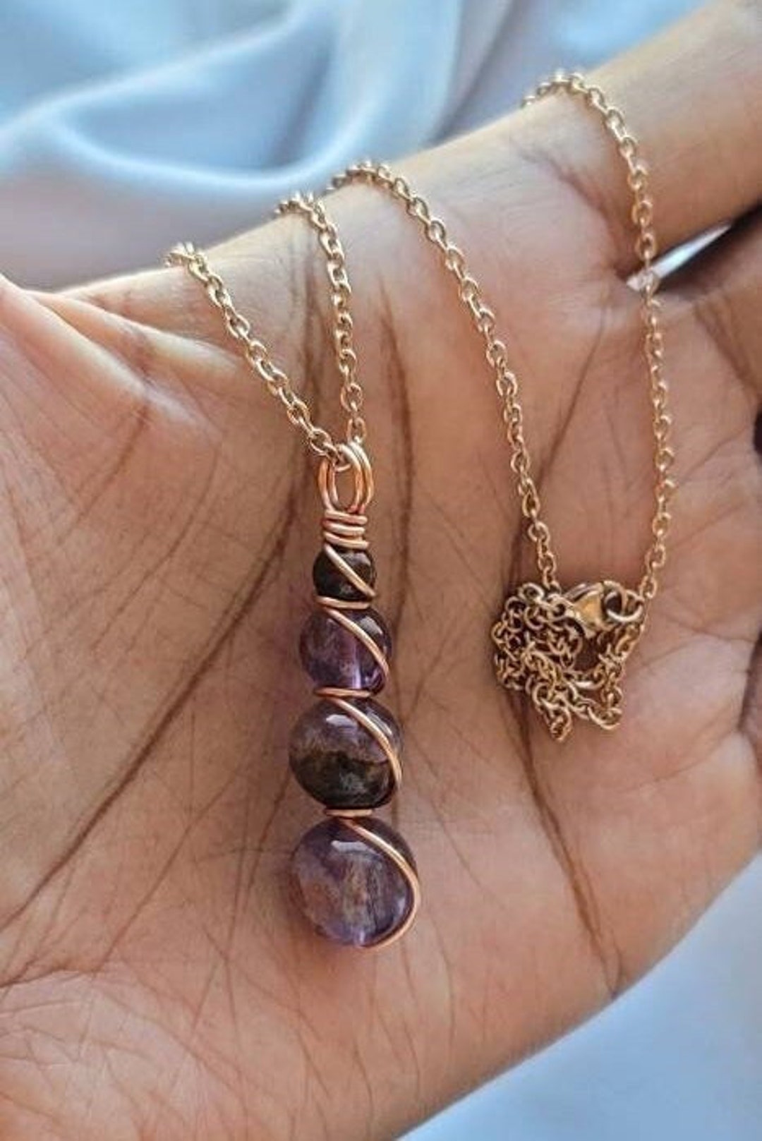 Super 7 Crystal Chakra Pendant Necklace Copper Wire Wrapped Gemstone Charm Chain Necklace Chakra Healing Etsy