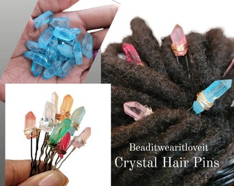 Quartz Crystal Hair Pins, Bun Pin, Hairpiece, Quartz Pins, Bridesmaid Hair Pins, Loc Jewelry, Dreadlock Hair Accessories