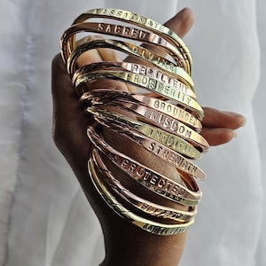 1 Affirmation Bangle, Engraved Brass And Copper Bracelets, Adjustable Spiritual Inspirational Stackable Cuff Bracelet, Not A Set