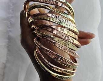 1 Affirmation Bangle, Engraved Brass And Copper Bracelets, Adjustable Spiritual Inspirational Stackable Cuff Bracelet, Not A Set