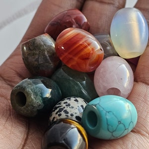 6 mm breite Großloch Edelstein Loch Perlen, Dreadlock Haarschmuck, Perlen für Zöpfe Twist und Dreadlocks, Lok Schmuck, Fass Kristallperlen