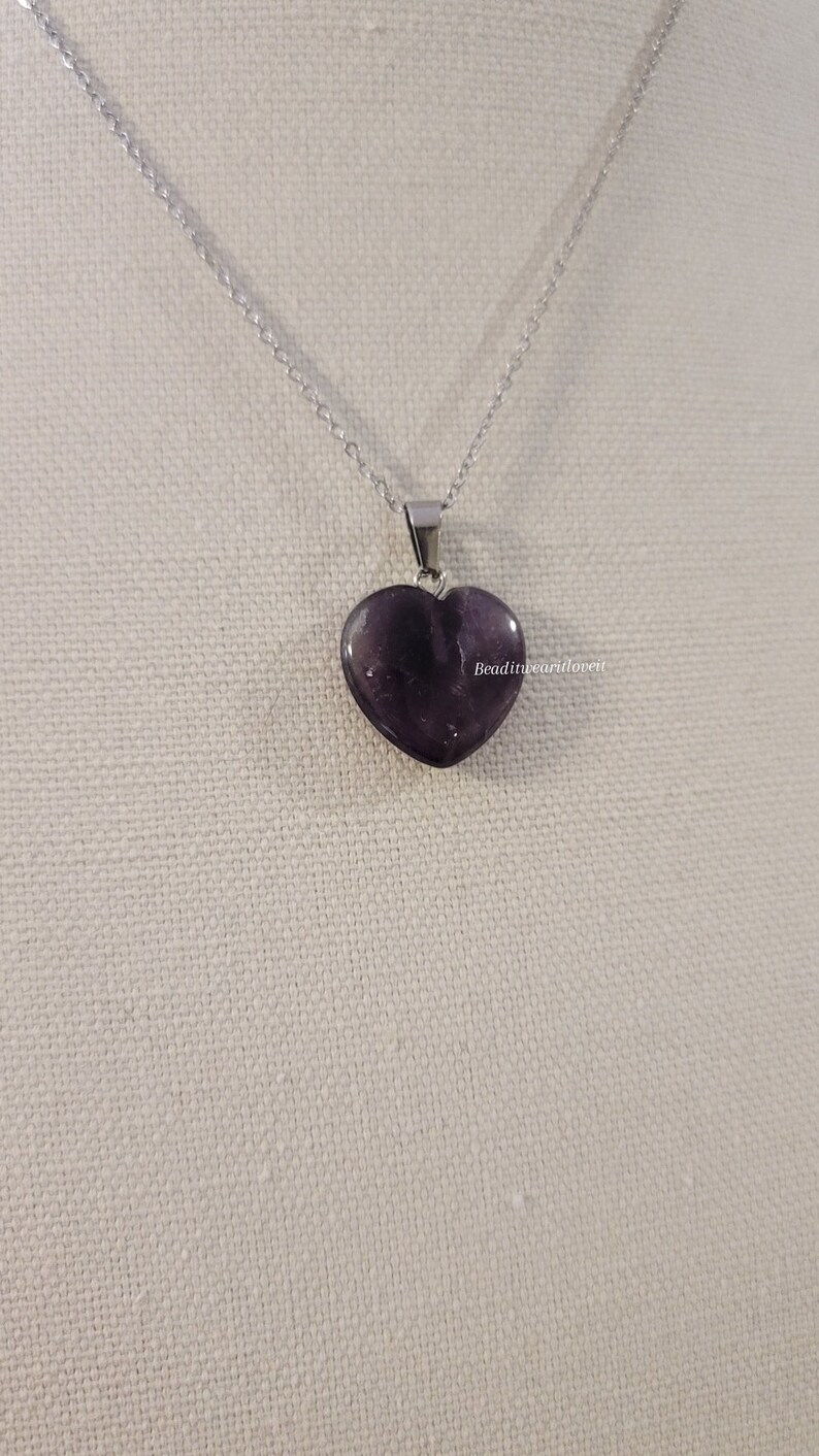 Amethyst Heart Pendant Necklace Adjustable Crystal Necklace Etsy
