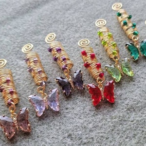 Crystal Butterfly Loc Jewelry, Gold Butterfly Copper Hair Beads, Dreadlock Hair Accessories, Metal Beads For Braids, Dread Beads image 7