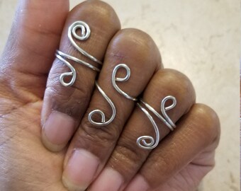 Midi Ring Set, Knuckle Ring, 3 Pcs Ring Set, Wire Wrapped Copper Rings Set