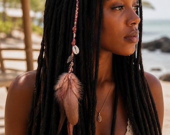 Sunset Heat Boho Feder Kristall Lok Wraps, handgemachte Haar Wrap Verlängerungen, Lok Schmuck, Dreadlock Haarschmuck, Lokverlängerungen