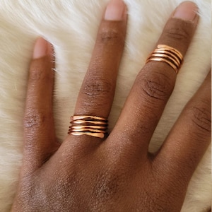 Copper Knuckle Ring, Knuckle Ring set, Hammered Copper Ring, Wire Wrapped Adjustable Ring, Ring Set
