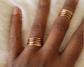 Copper Knuckle Ring, Knuckle Ring set, Hammered Copper Ring, Wire Wrapped Adjustable Ring, Ring Set