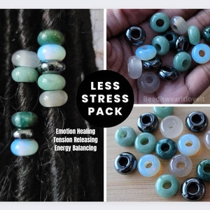 10 Piece Less Stress Pack Crystal Loc Beads, Aventurine Hematite Opalite Indian And Gray Agate Dreadlock Hair Beads For Braids, Loc Jewelry